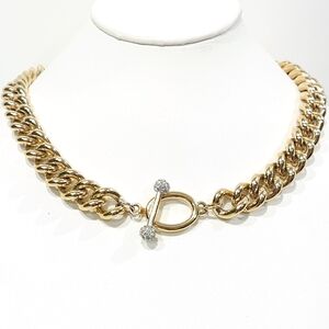 Vintage Givenchy Crystal Ball Toggle Chunky Gold Miami Cuban Chain Necklace
